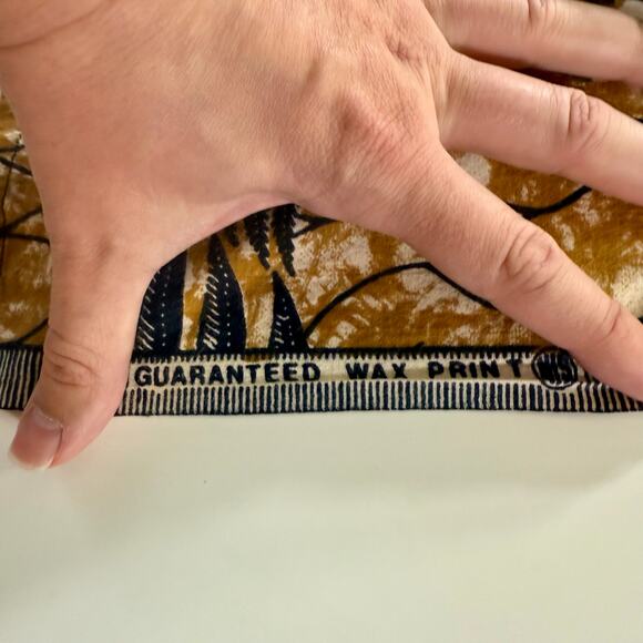 VTG Cotton 66" x 44" Cotton Peacock Guaranteed Wax Print Fabric Tan Blue Green - Picture 7 of 8